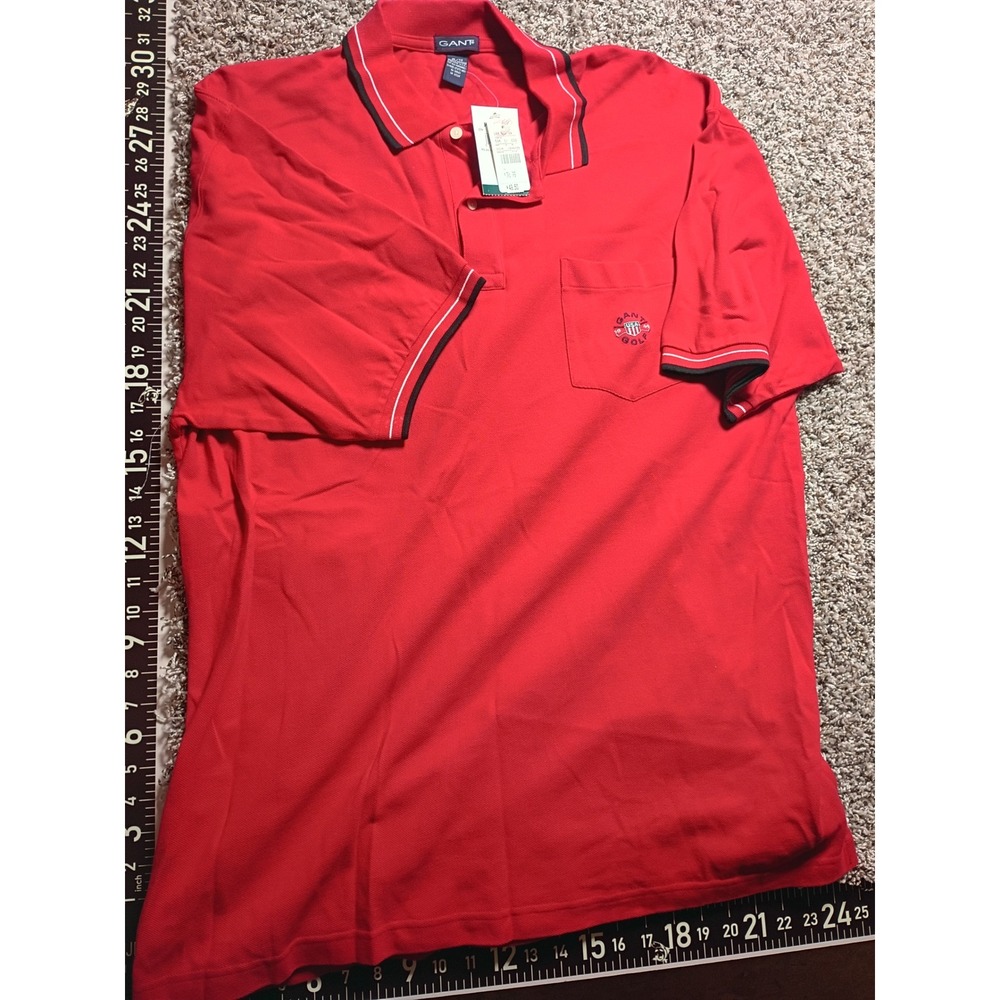 Gant Golf Mens XL Red Pique Polo Shirt Short Sleeve Pocket Tipped Logo NWT